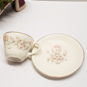 Antique Pink Flower Demitasse Cup & Saucer marked Eastern China 22K Gold